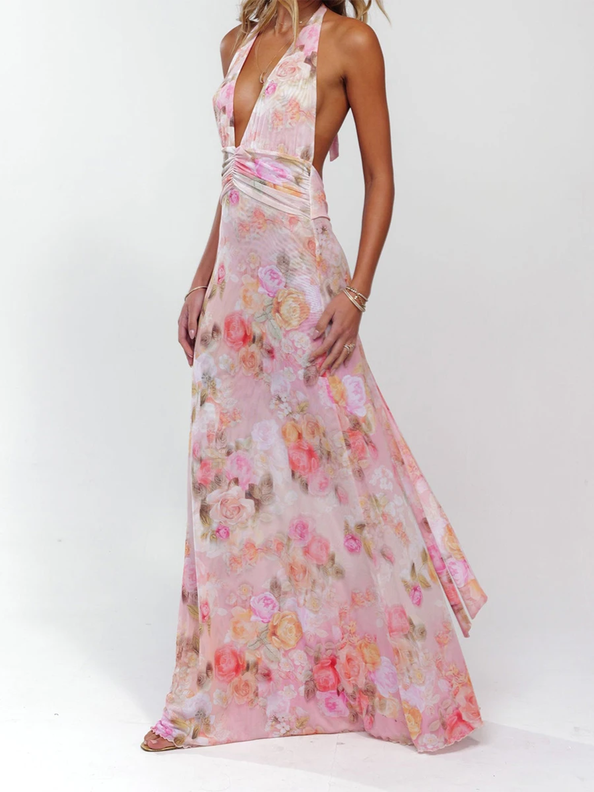 Women's Halter Floral Maxi Dress