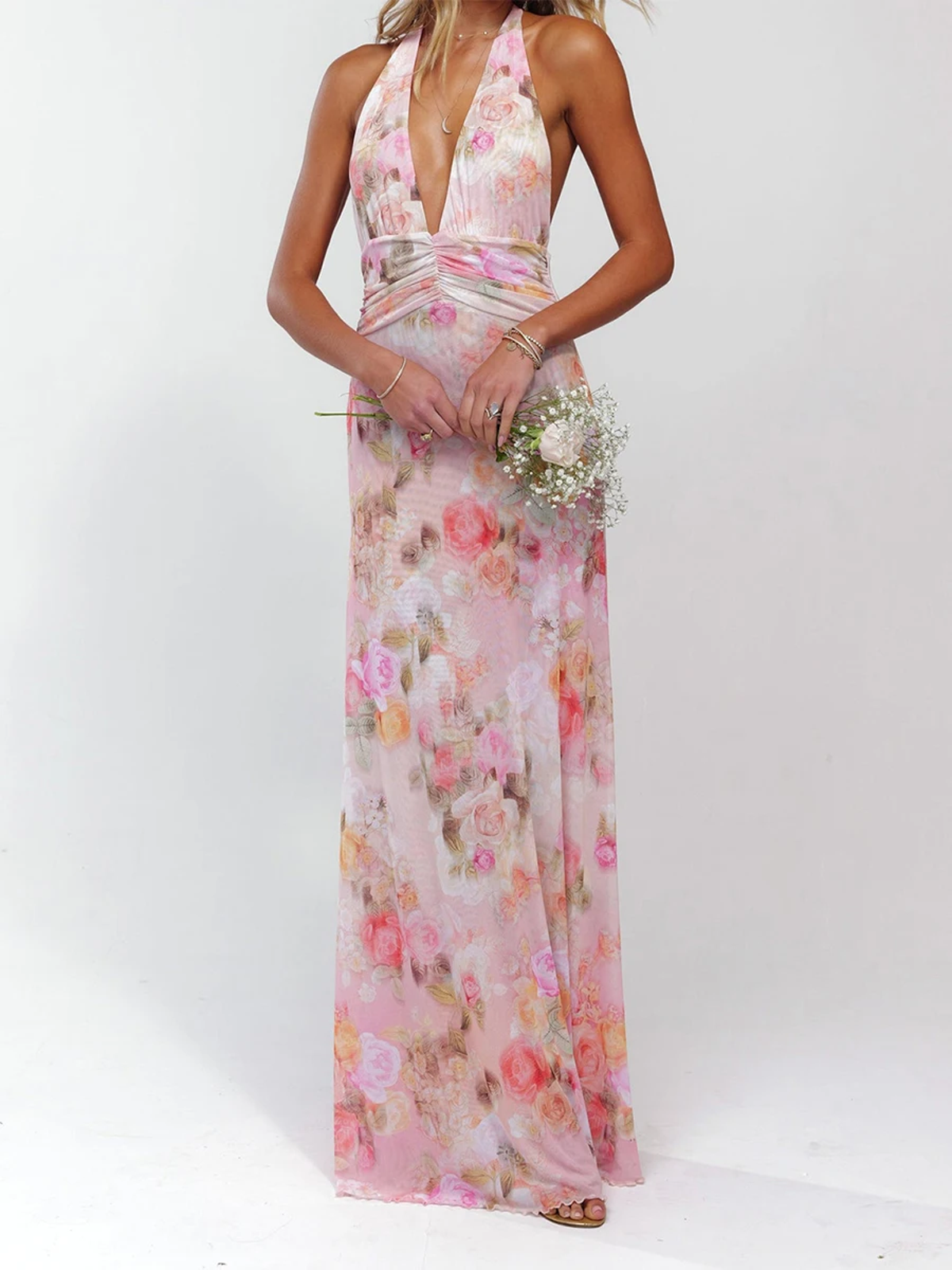 Women's Halter Floral Maxi Dress