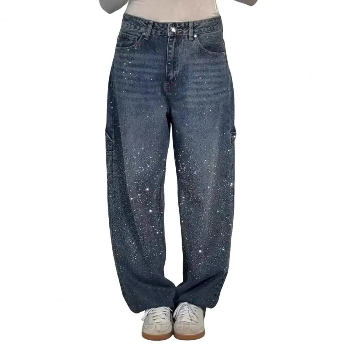 Women's High-Waisted Sparkly Wide-Leg Jeans – Streetwear Style