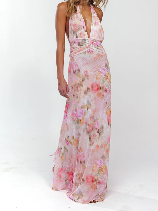 Women's Halter Floral Maxi Dress